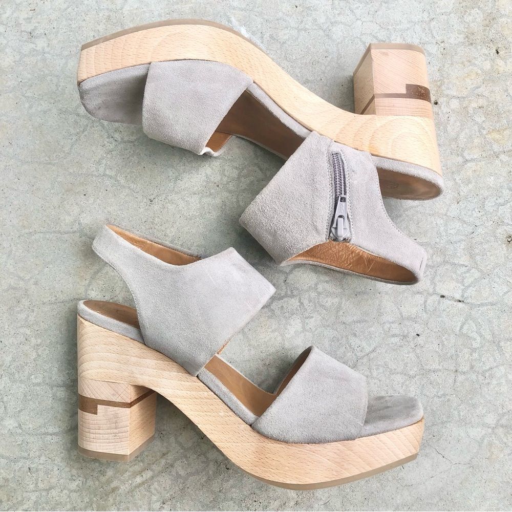 Coclico Verona Platform Sandals Gray Suede Wooden Clogs Quiet Luxury EU 41